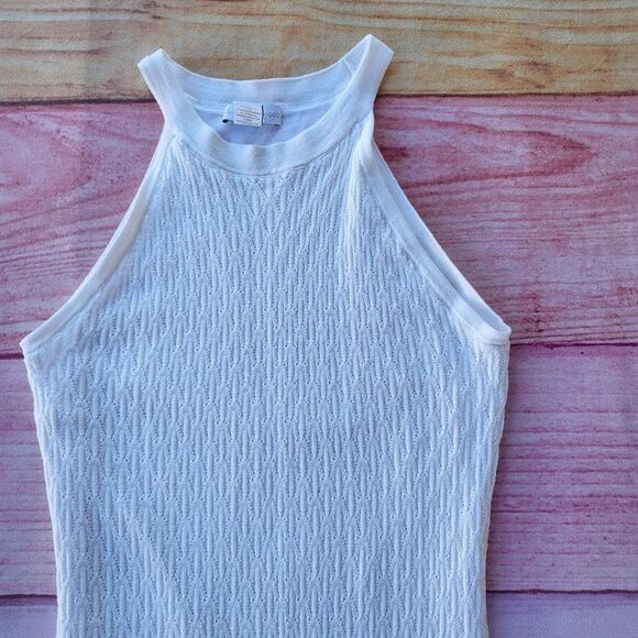 House Of Harlow 1960 White Pointelle Sleeveless High Neck Midi Dress Sz M - Picture 2 of 5